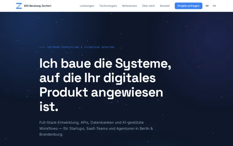 Website von EDV Beratung Zachert – EDV- & IT-Beratung, Softwareentwicklung, mit Pageship erstellt