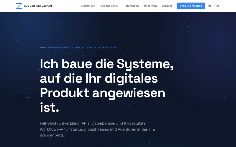 Website von EDV Beratung Zachert – EDV- & IT-Beratung, Softwareentwicklung, mit Pageship erstellt