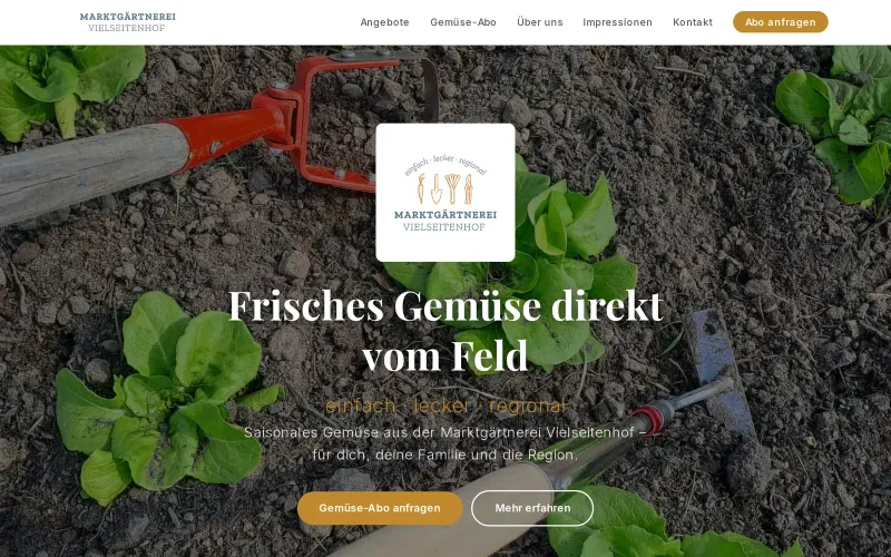 Website von Marktgärtnerei Vielseitenhof – Bio-Marktgärtnerei & regionale Direktvermarktung, mit Pageship erstellt